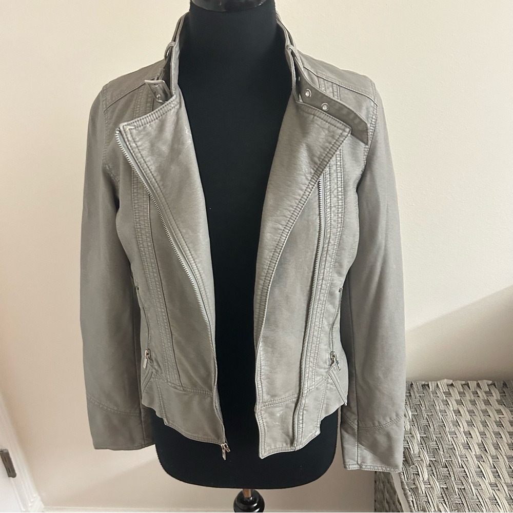 Black Rivet Faux Leather Ladies Moto Jacket, Grey , Size S, Vintage - Picture 6 of 16